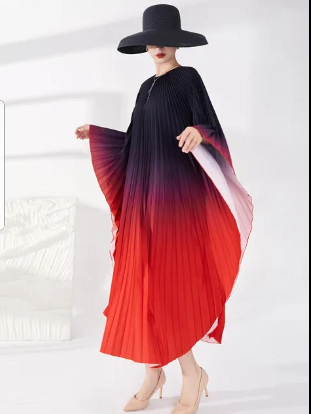 Batwing pleated maxi loose dress for women